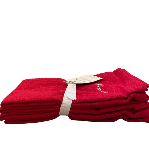 Embroidered JOY Christmas Dinner Napkins Set of 4 Holiday Red White 20x20 New - Picture 7 of 9